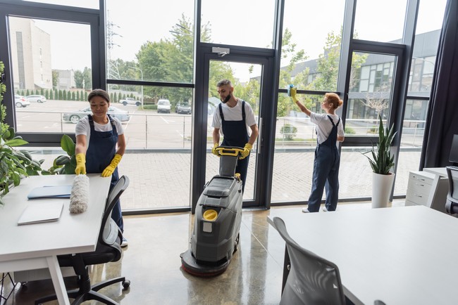 man floor scrubber machine interracial